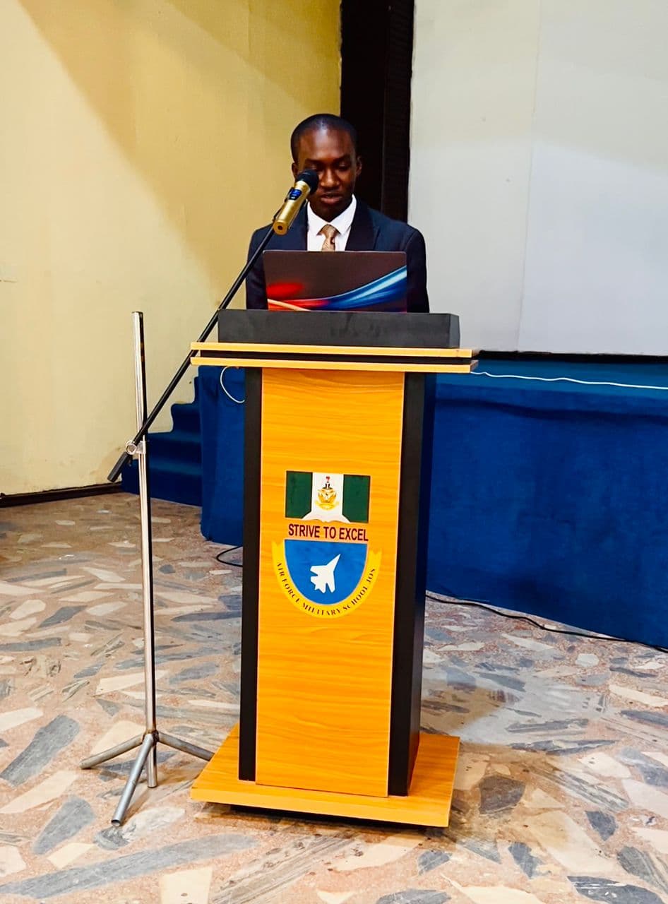 LessonForge founder presenting the platform at Air Force Military School, Jos.